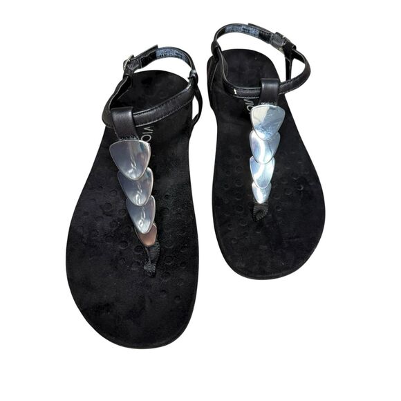 Vionic Women’s 7 Miami T-Strap Sandals Black Silver Comfort - Picture 3 of 8